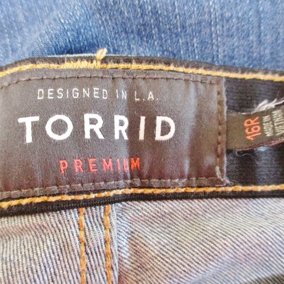 Torrid Premium Sky High Skinny Women's Straight Leg Blue Jeans, Distressed, 16 R - Picture 7 of 11